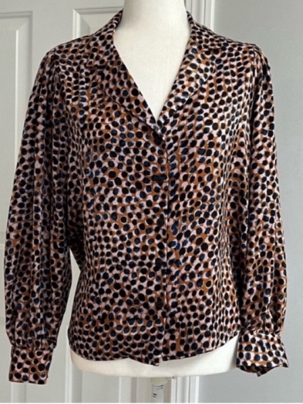 Topshop Blouse Blue/Brown Animal Print Size 6P
